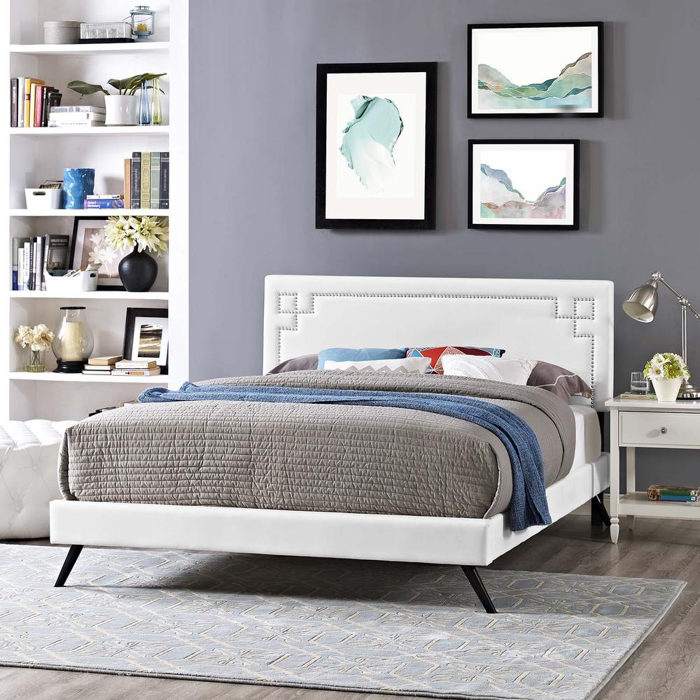 Ruthie Full Vinyl Platform Bed with Round Splayed Legs. Picture 6