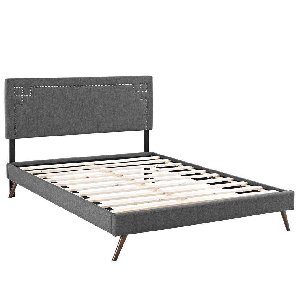 Ruthie Queen Fabric Platform Bed with Round Splayed Legs. Picture 2