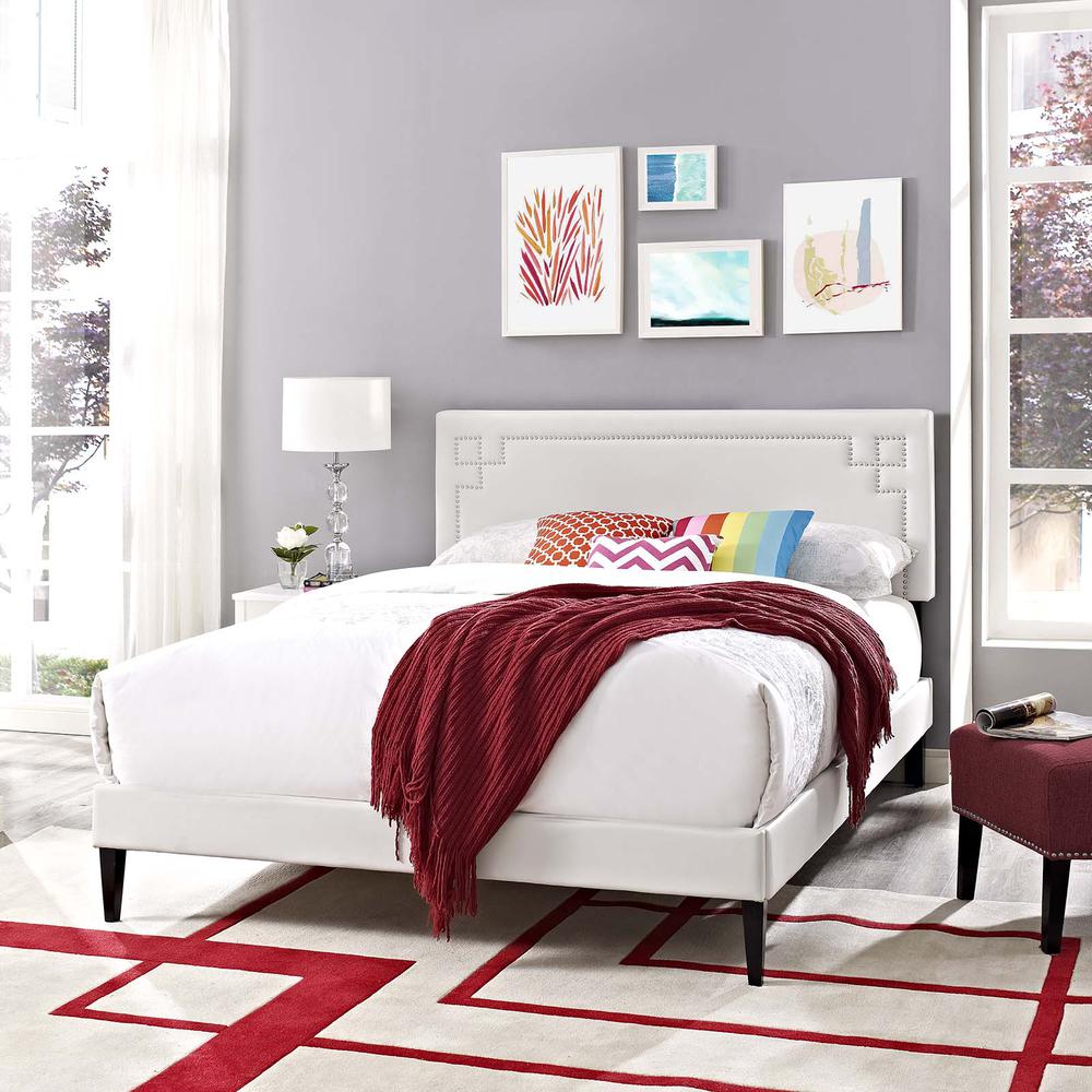 Ruthie Queen Vinyl Platform Bed with Squared Tapered Legs. Picture 6