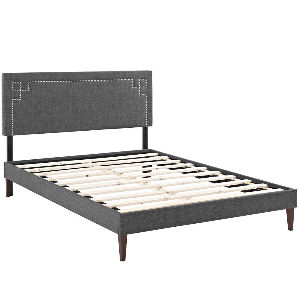 Ruthie Queen Fabric Platform Bed with Squared Tapered Legs. Picture 2