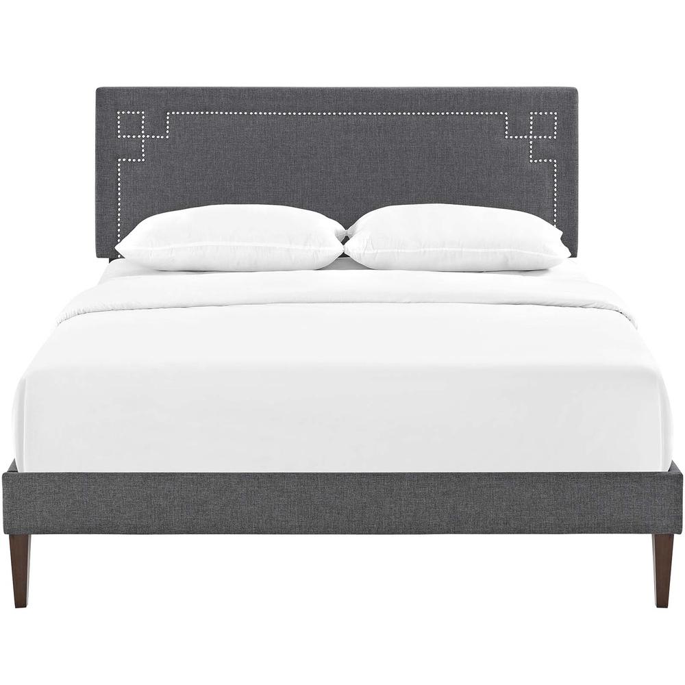 Ruthie Queen Fabric Platform Bed with Squared Tapered Legs. Picture 4