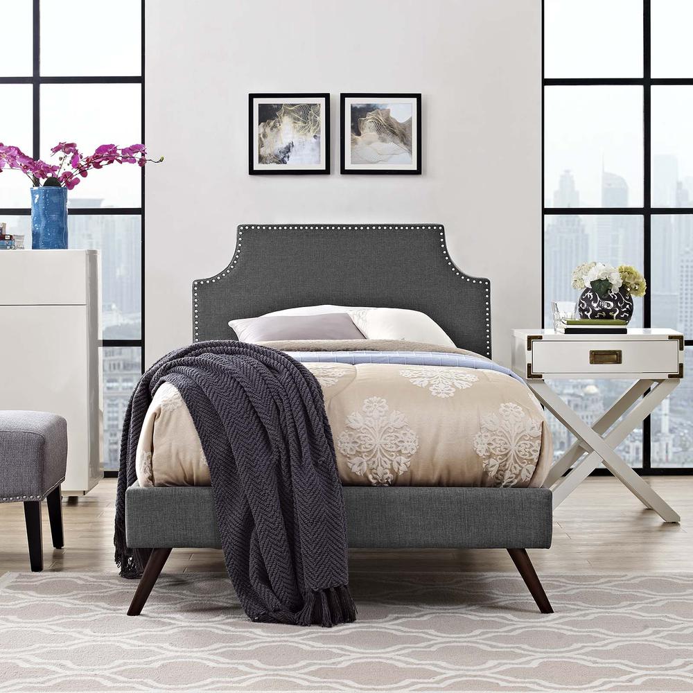 Corene Twin Fabric Platform Bed with Round Splayed Legs. Picture 6