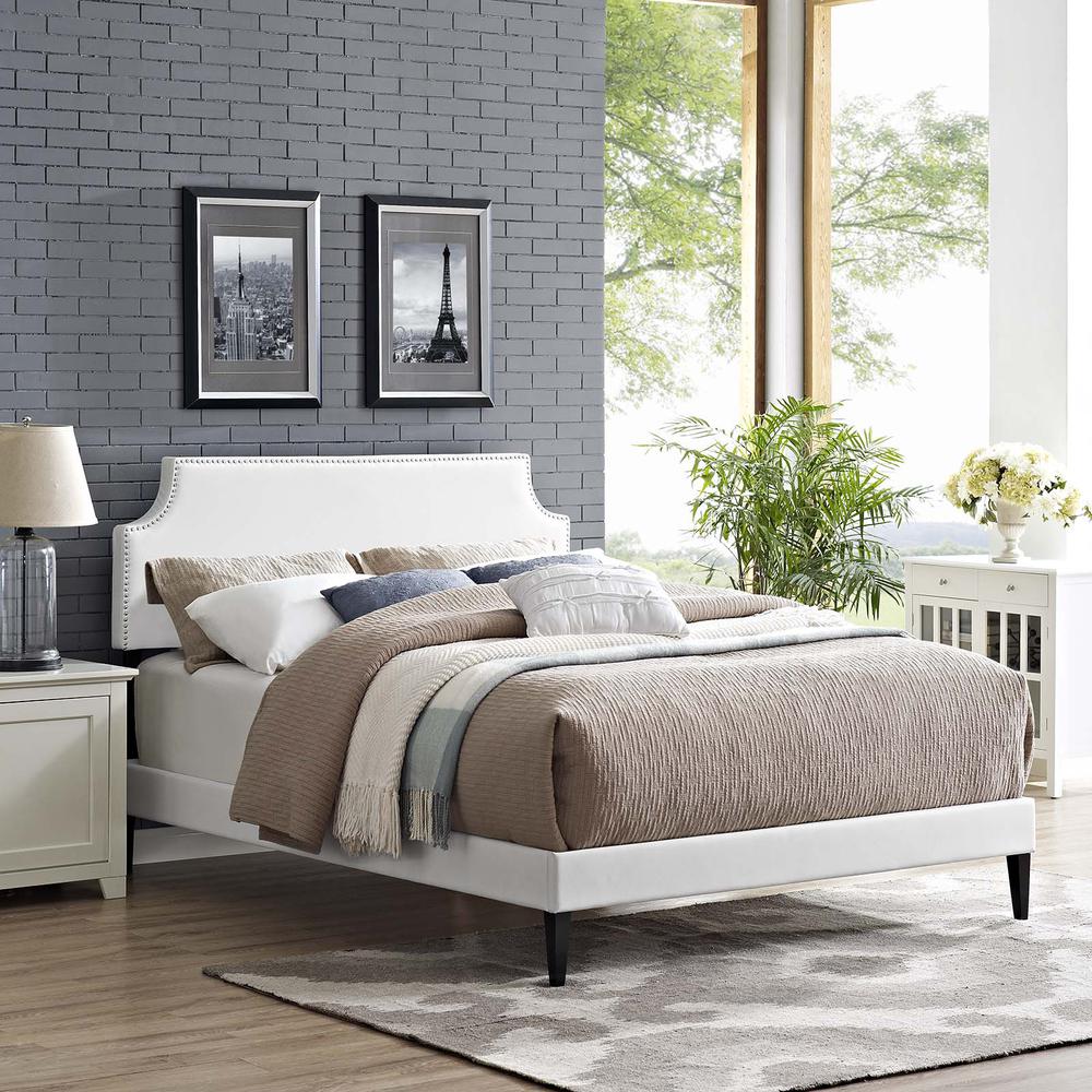 Corene Queen Vinyl Platform Bed with Squared Tapered Legs. Picture 6