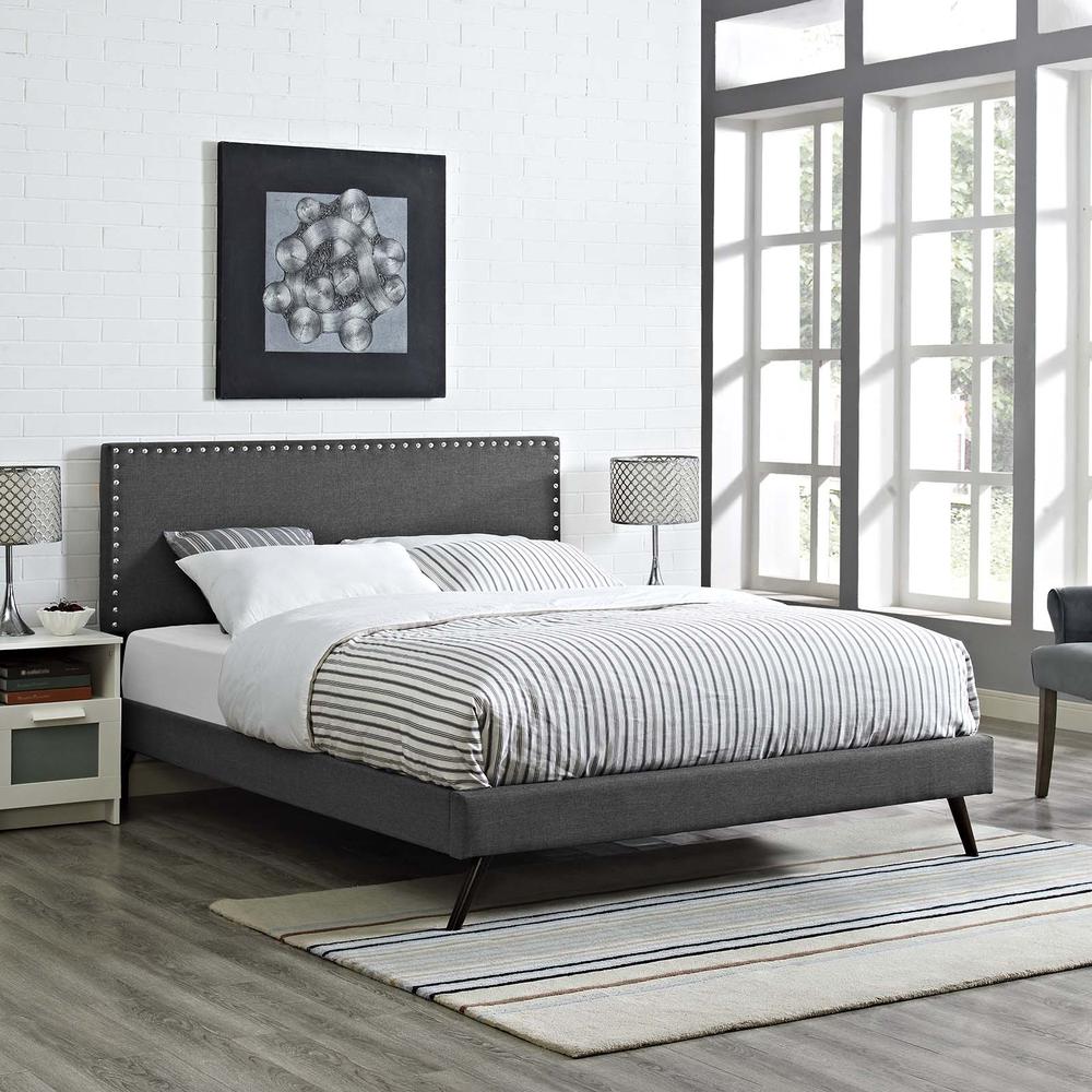 Macie Queen Fabric Platform Bed with Round Splayed Legs. Picture 5