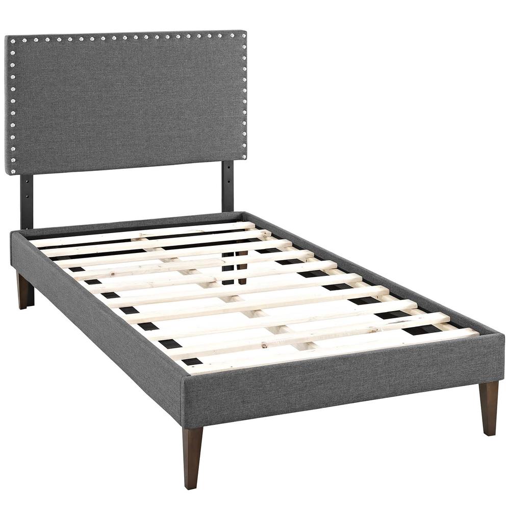 Macie Twin Fabric Platform Bed with Squared Tapered Legs. Picture 2