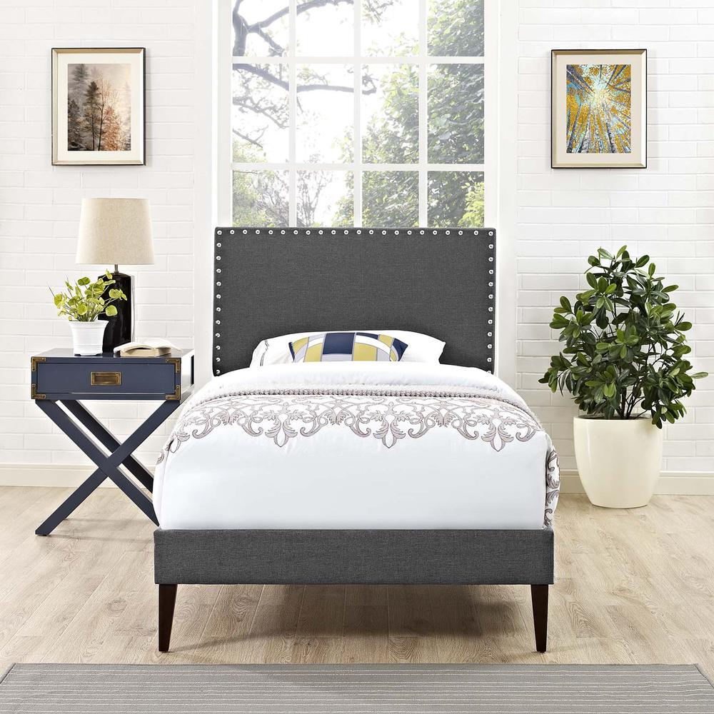 Macie Twin Fabric Platform Bed with Squared Tapered Legs. Picture 5
