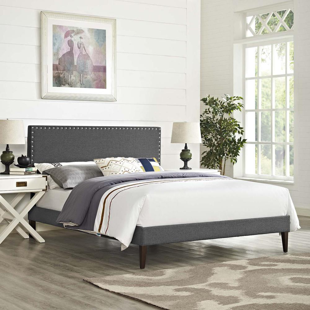 Macie Queen Fabric Platform Bed with Squared Tapered Legs. Picture 5