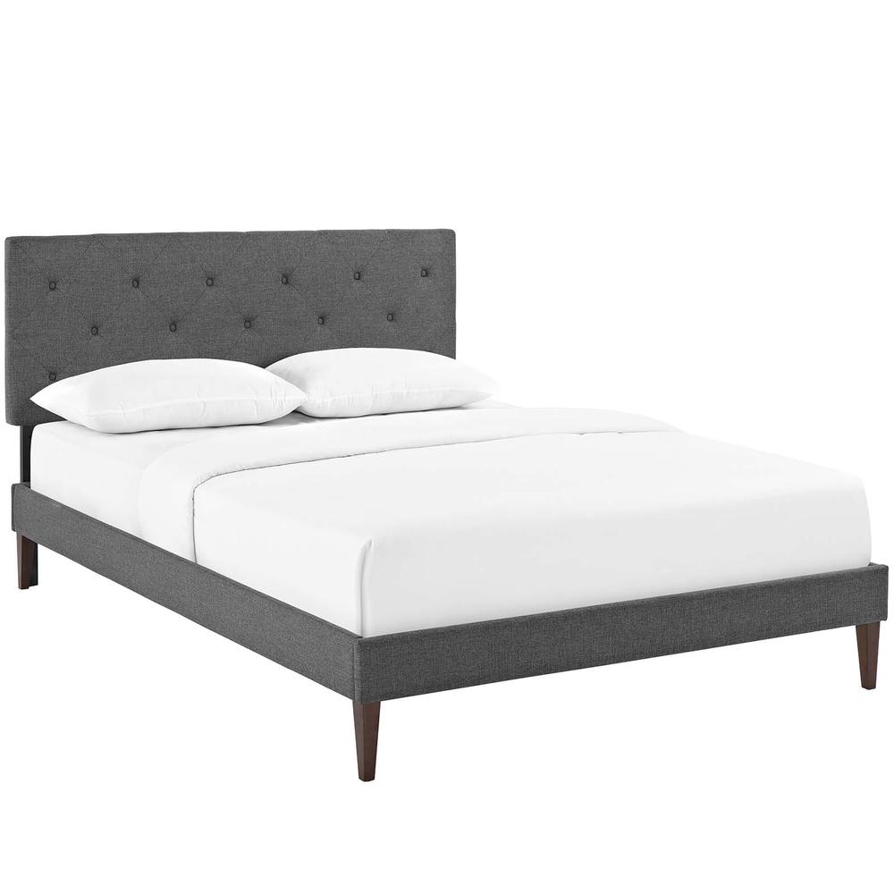 Tarah King Fabric Platform Bed with Squared Tapered Legs. Picture 1