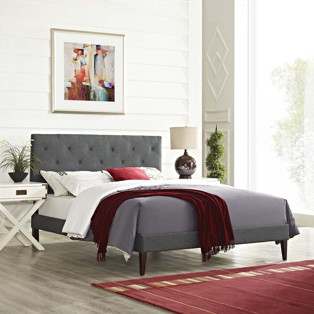 Tarah King Fabric Platform Bed with Squared Tapered Legs. Picture 6