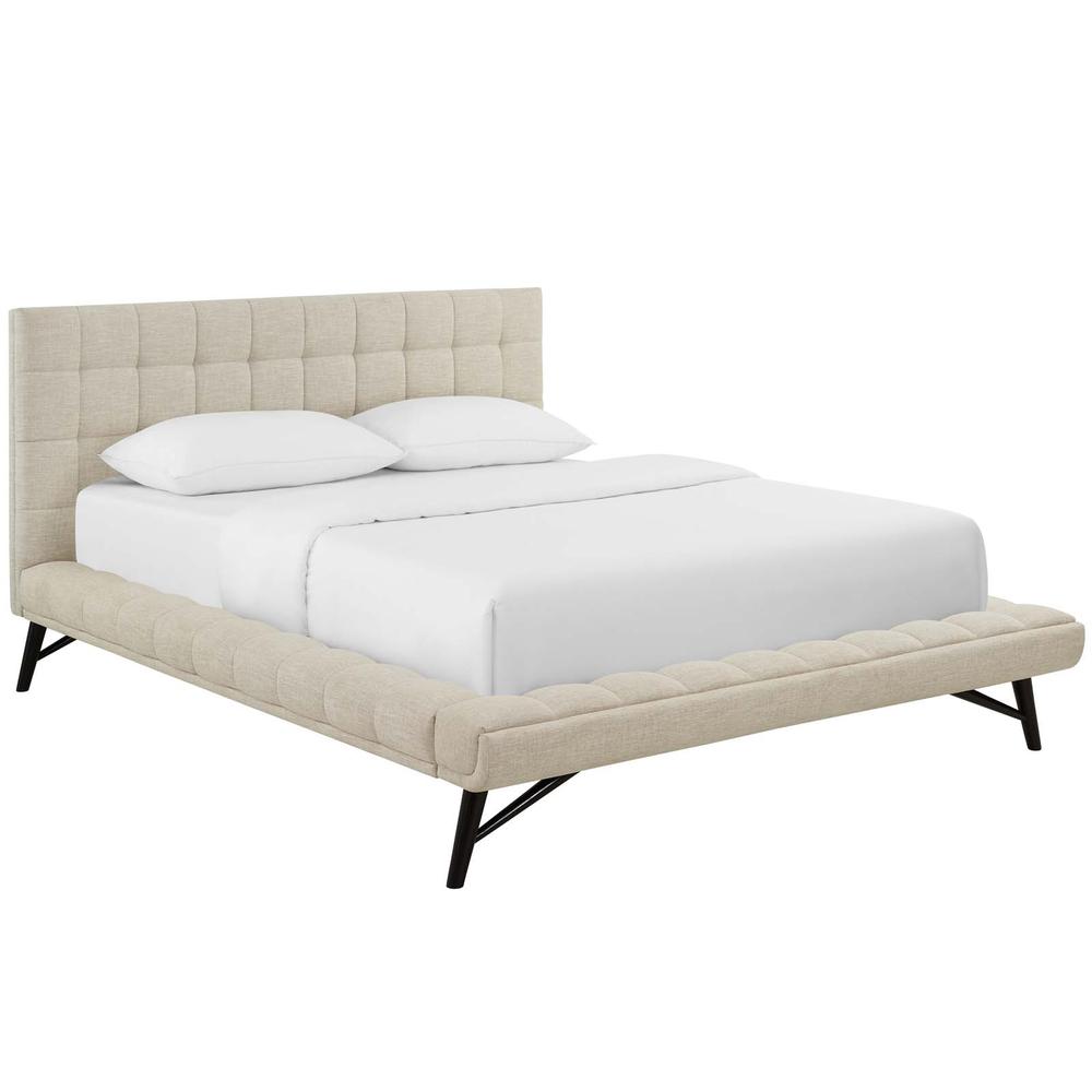 Julia Queen Biscuit Tufted Upholstered Fabric Platform Bed. Picture 1