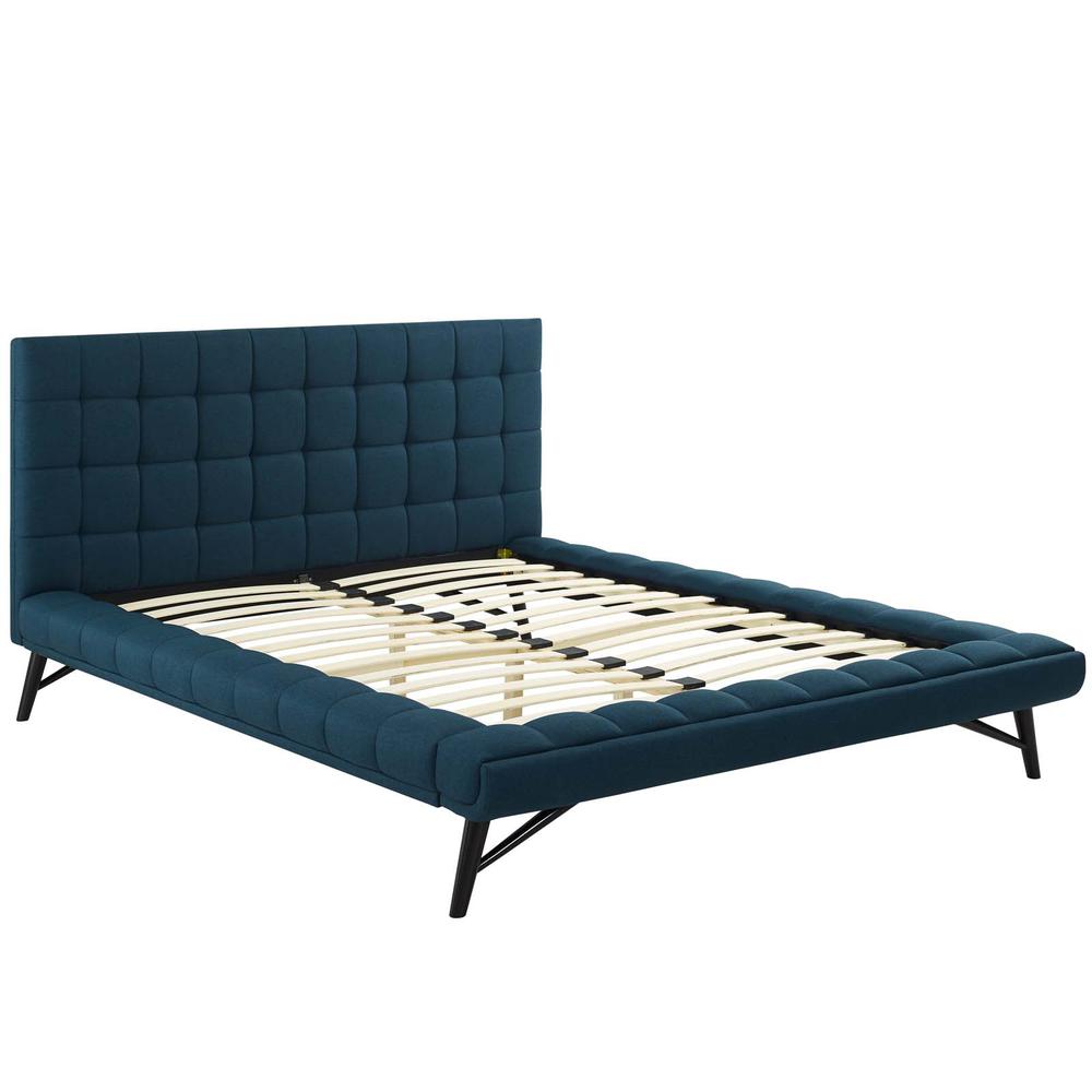 Julia Queen Biscuit Tufted Upholstered Fabric Platform Bed. Picture 2
