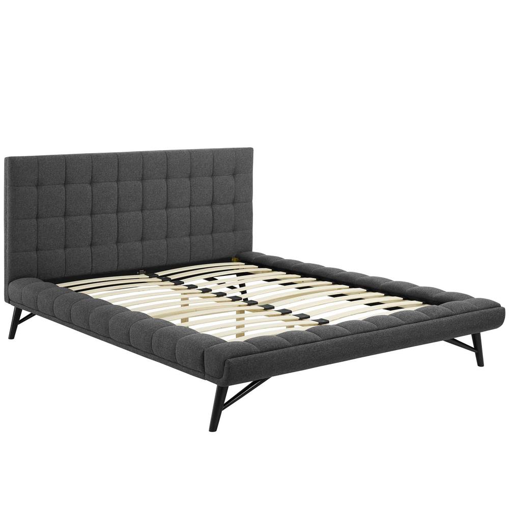 Julia Queen Biscuit Tufted Upholstered Fabric Platform Bed - Gray MOD-6007-GRY. Picture 2