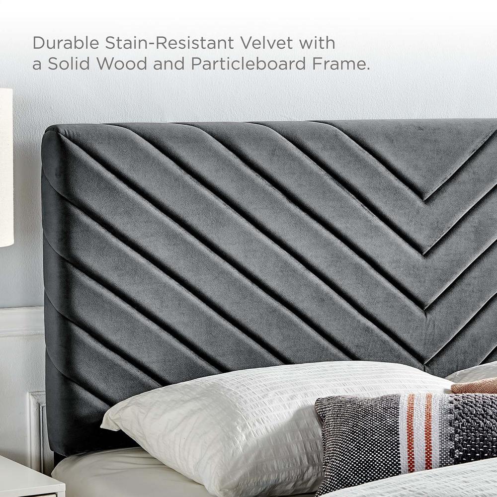 Alyson Angular Channel Tufted Performance Velvet King / California King Headboard - Charcoal MOD-6145-CHA. Picture 9