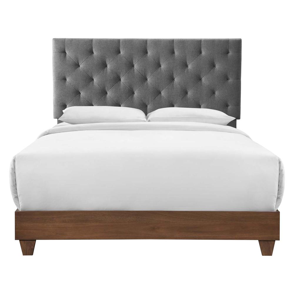 Rhiannon Diamond Tufted Upholstered Fabric Queen Bed - Walnut Gray MOD-6146-WAL-GRY. Picture 1