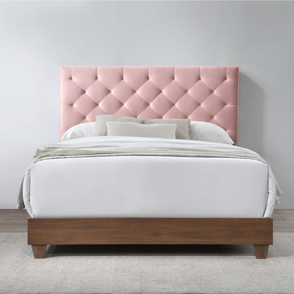 Rhiannon Diamond Tufted Upholstered Performance Velvet Queen Bed - Walnut Dusty Rose MOD-6147-WAL-DUS. Picture 3