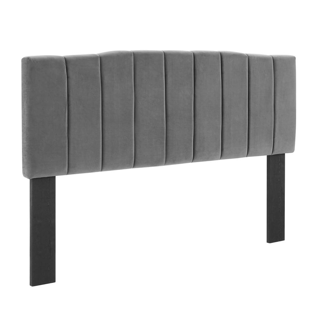 Camilla Channel Tufted Full/Queen Performance Velvet Headboard - Charcoal MOD-6182-CHA. Picture 1