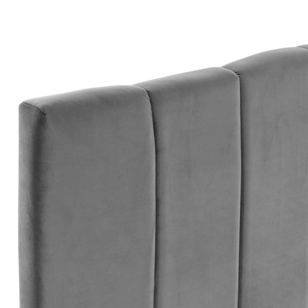 Camilla Channel Tufted Full/Queen Performance Velvet Headboard - Charcoal MOD-6182-CHA. Picture 3