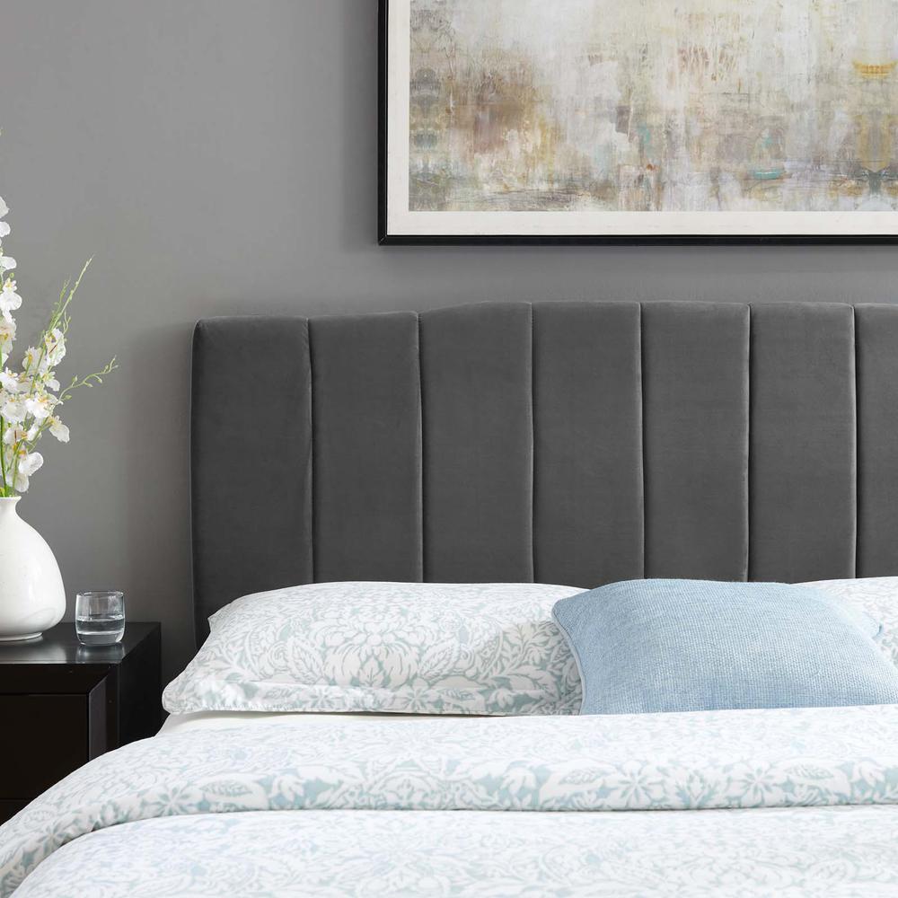 Camilla Channel Tufted Full/Queen Performance Velvet Headboard - Charcoal MOD-6182-CHA. Picture 7