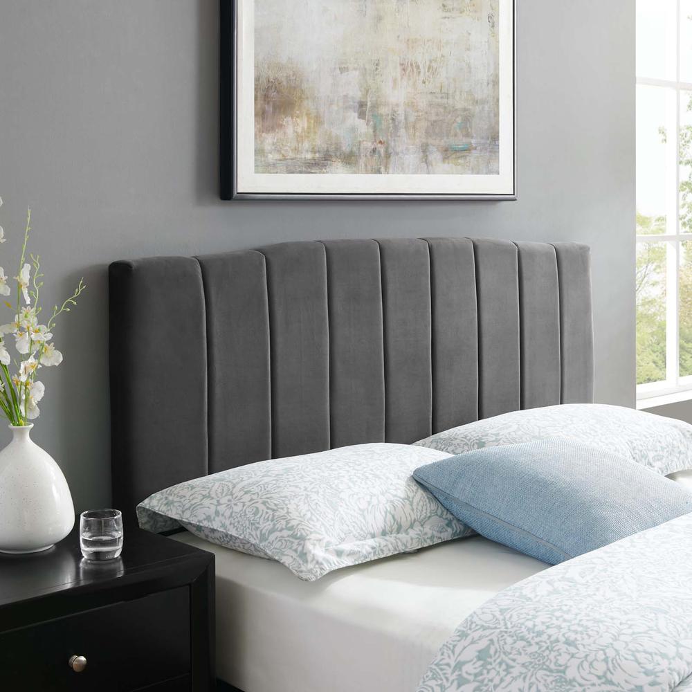 Camilla Channel Tufted Full/Queen Performance Velvet Headboard - Charcoal MOD-6182-CHA. Picture 8