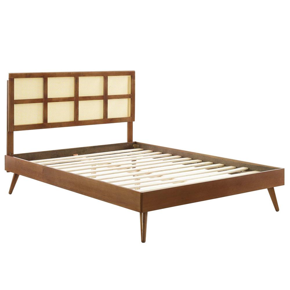 Sidney Cane and Wood Queen Platform Bed With Splayed Legs. Picture 2