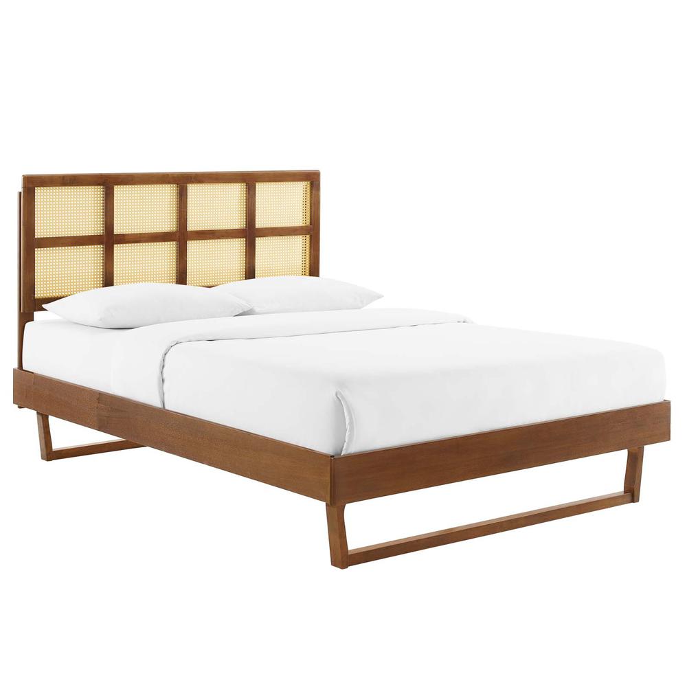 Sidney Cane and Wood Full Platform Bed With Angular Legs. Picture 1