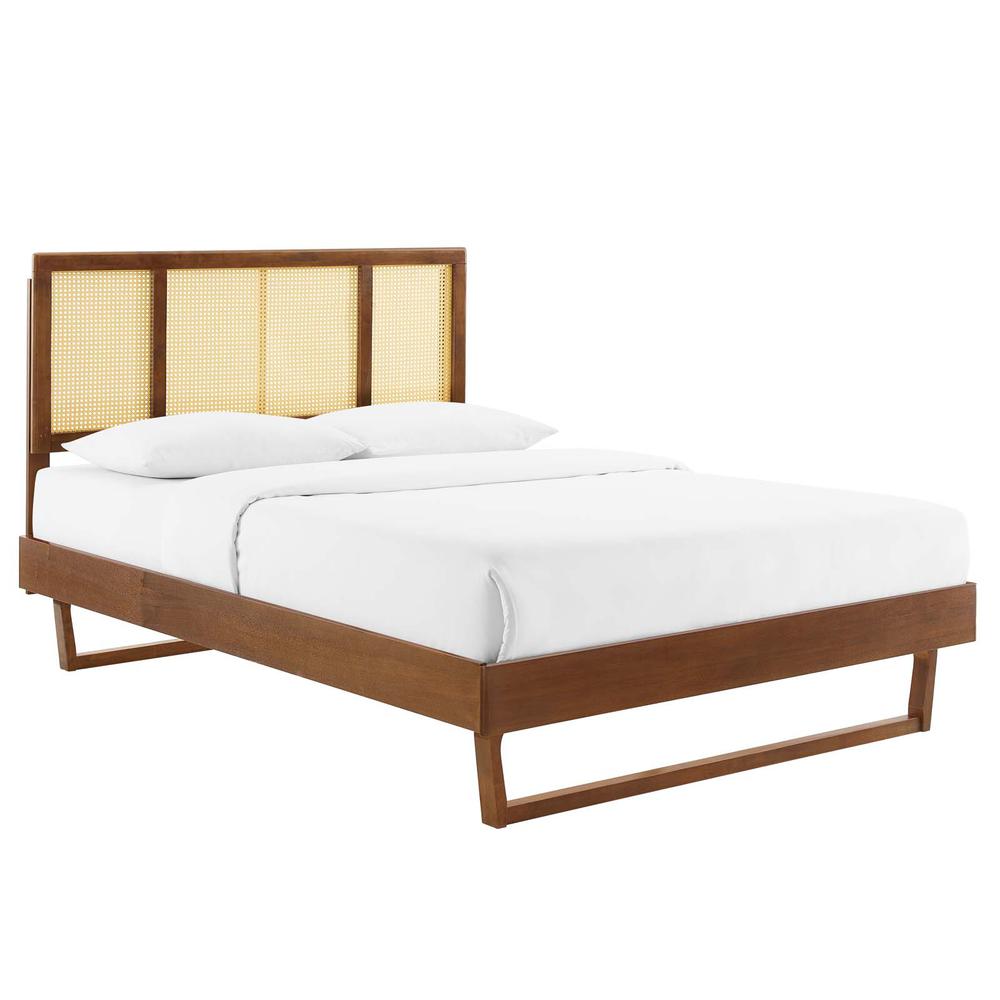 Kelsea Cane and Wood Queen Platform Bed With Angular Legs. Picture 1