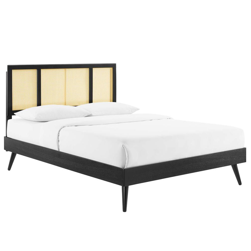 Kelsea Cane and Wood Queen Platform Bed With Splayed Legs. Picture 1