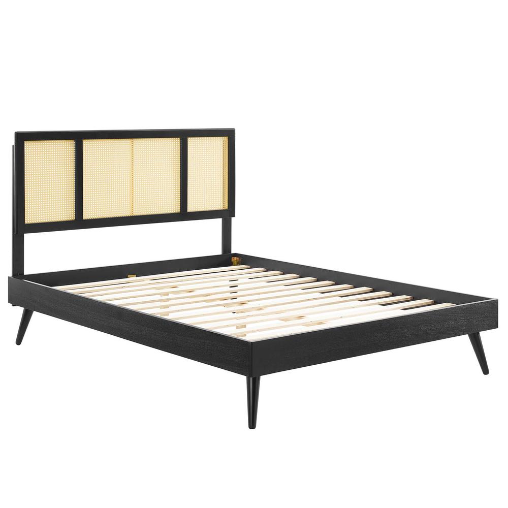 Kelsea Cane and Wood Queen Platform Bed With Splayed Legs. Picture 2