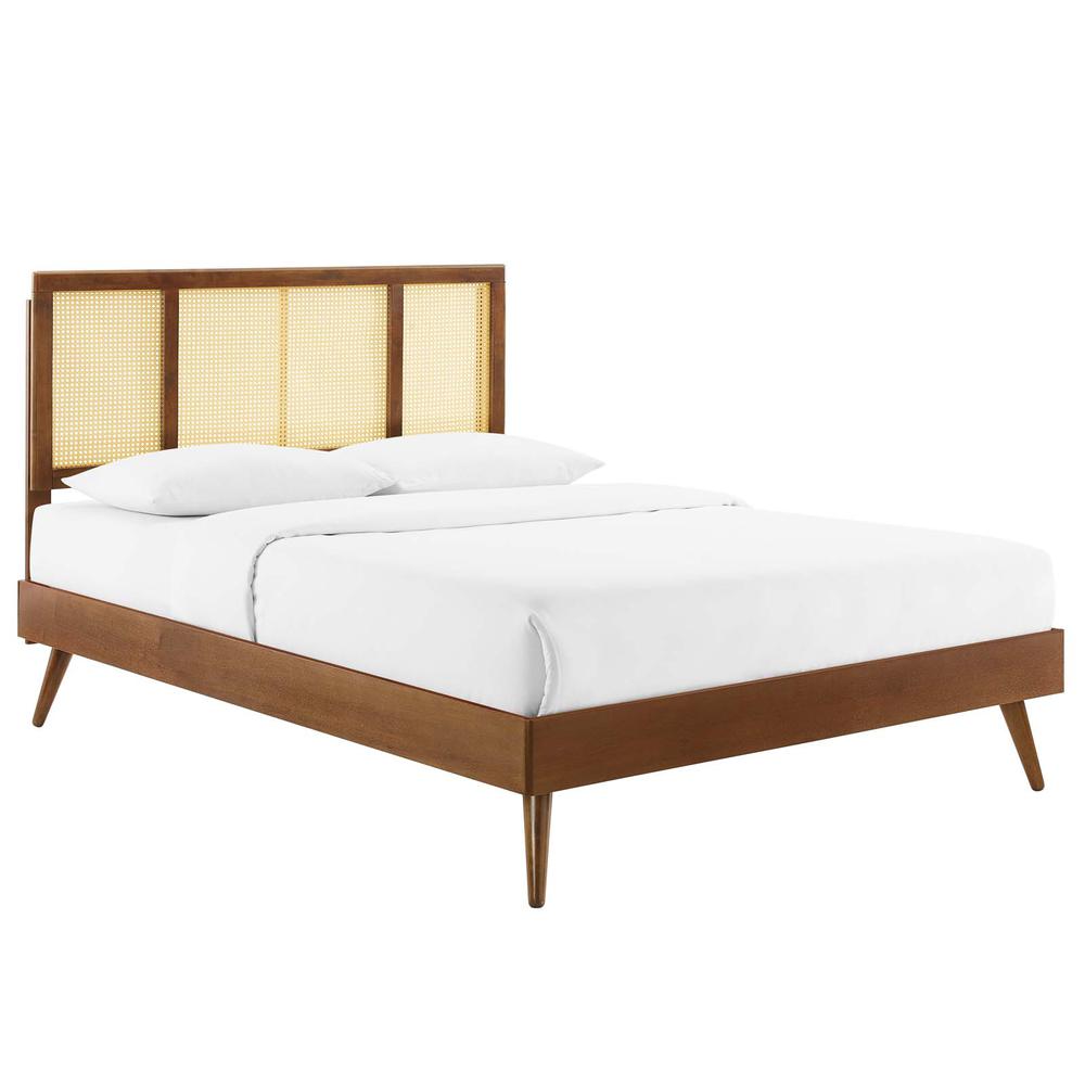 Kelsea Cane and Wood Queen Platform Bed With Splayed Legs. Picture 1