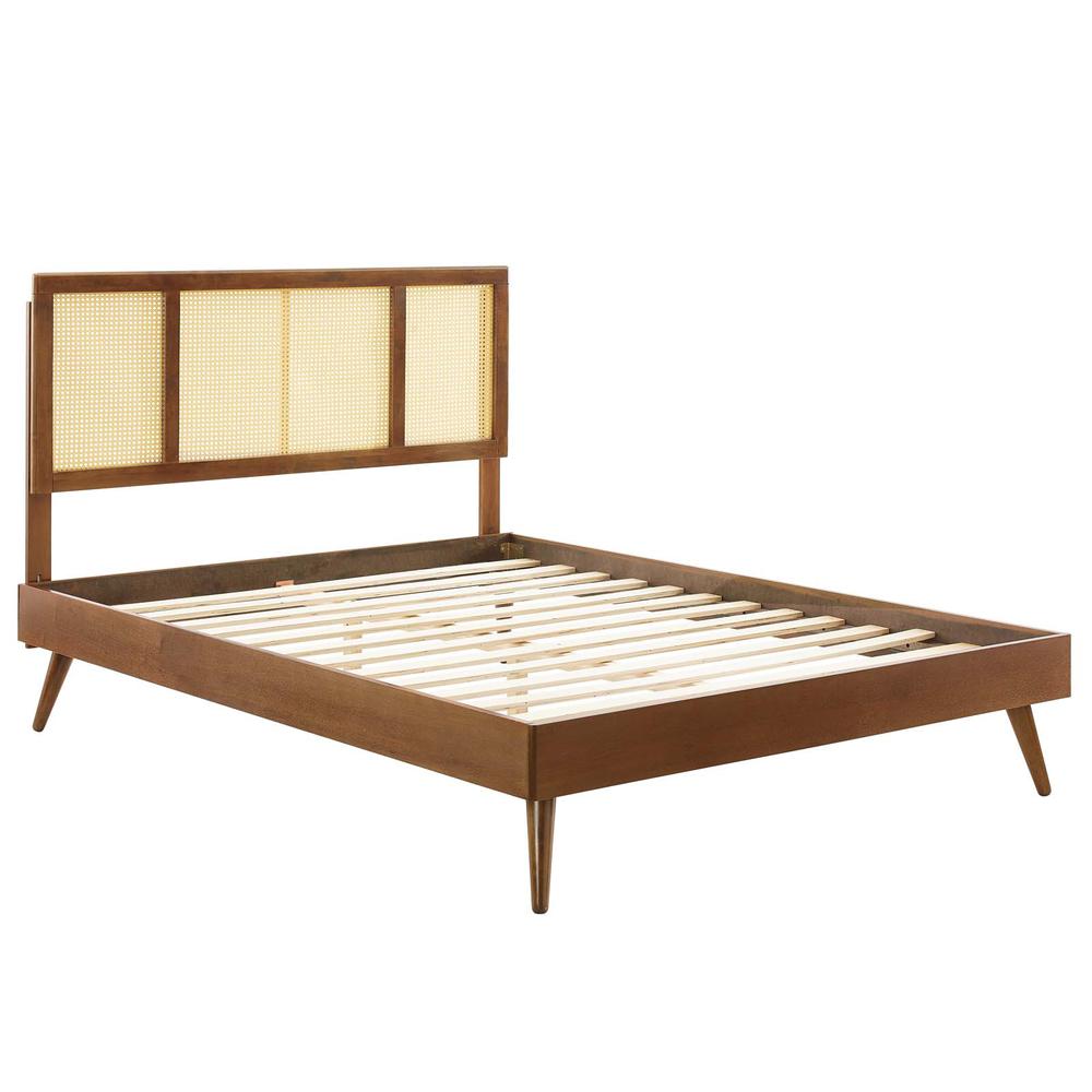 Kelsea Cane and Wood Queen Platform Bed With Splayed Legs. Picture 2