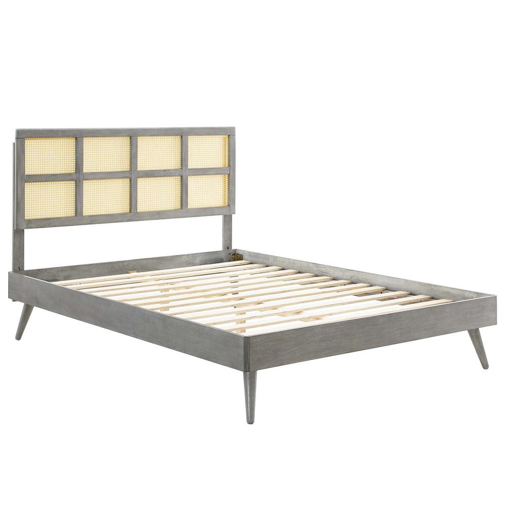 Sidney Cane and Wood Full Platform Bed With Splayed Legs. Picture 2
