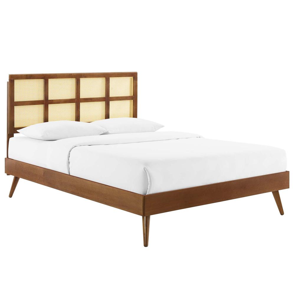 Sidney Cane and Wood Full Platform Bed With Splayed Legs. Picture 1