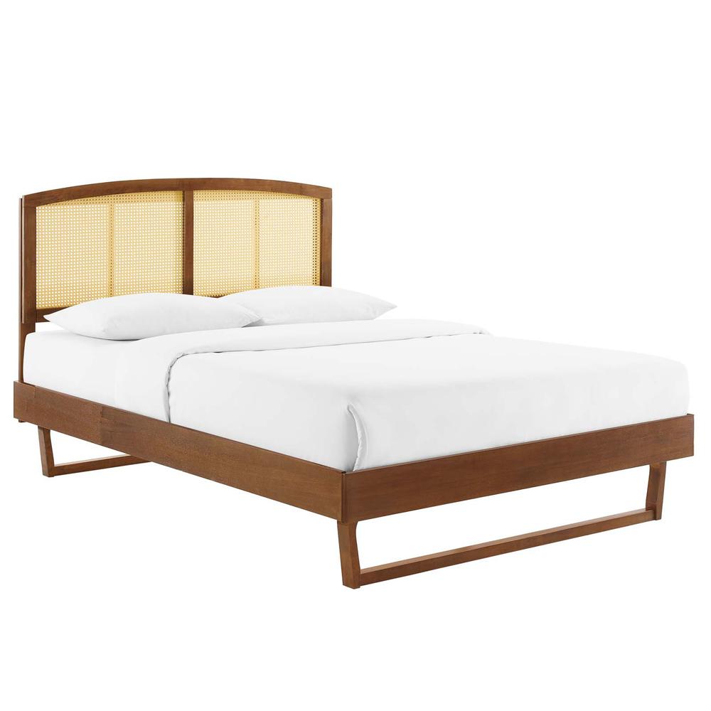 Sierra Cane and Wood Queen Platform Bed With Angular Legs. Picture 1