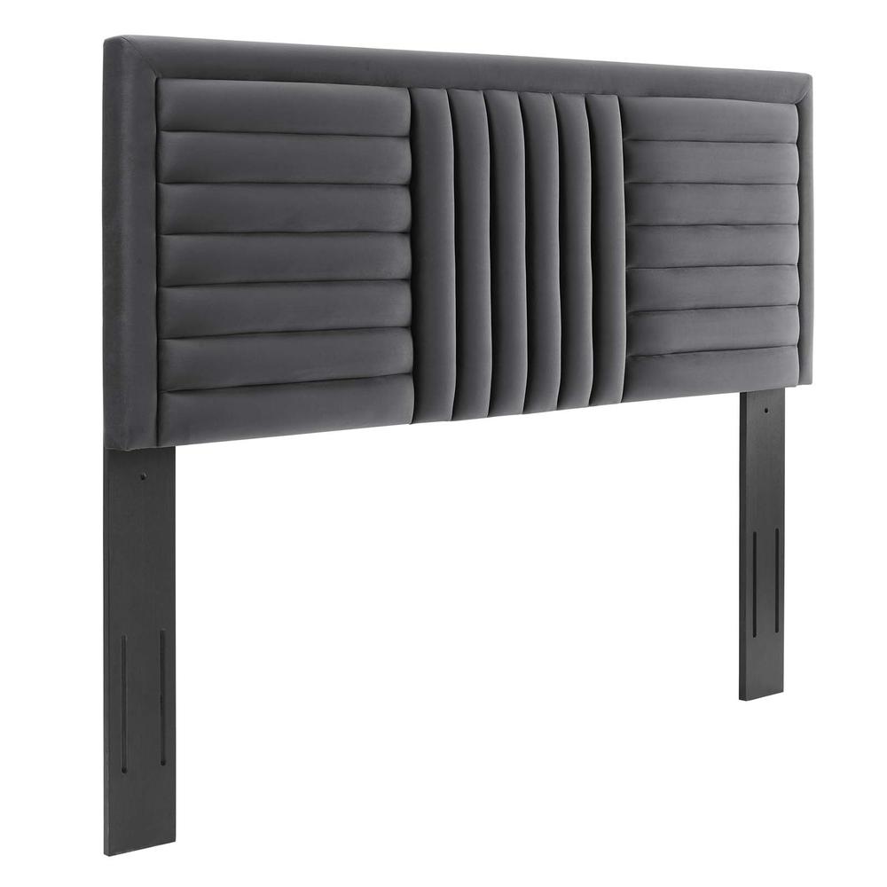 Believe Channel Tufted Performance Velvet Full/Queen Headboard, Charcoal. The main picture.