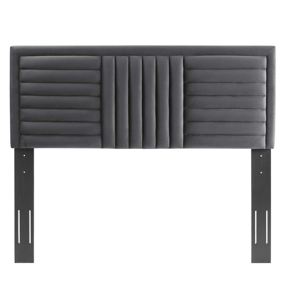 Believe Channel Tufted Performance Velvet Full/Queen Headboard, Charcoal. Picture 3