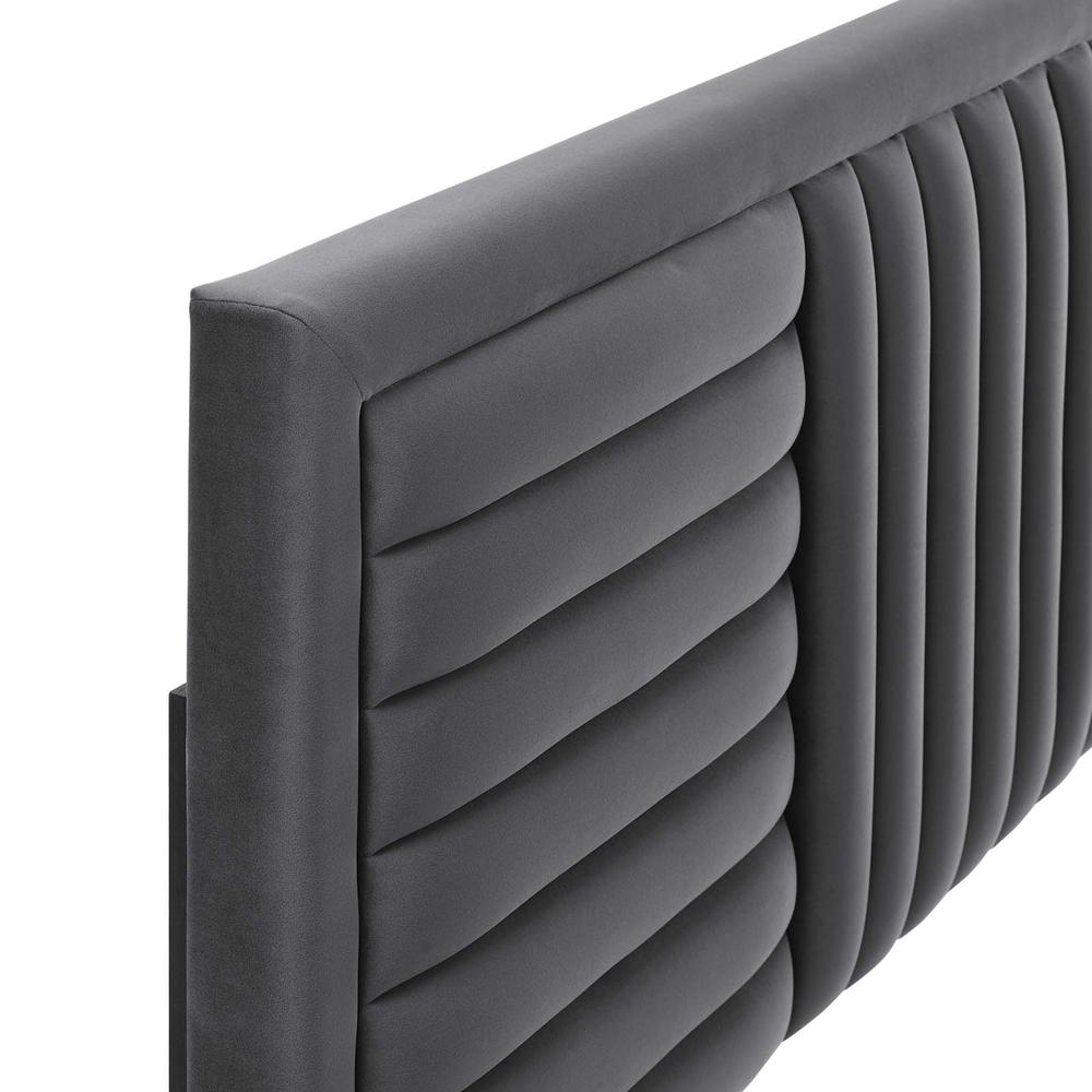 Believe Channel Tufted Performance Velvet Full/Queen Headboard, Charcoal. Picture 4