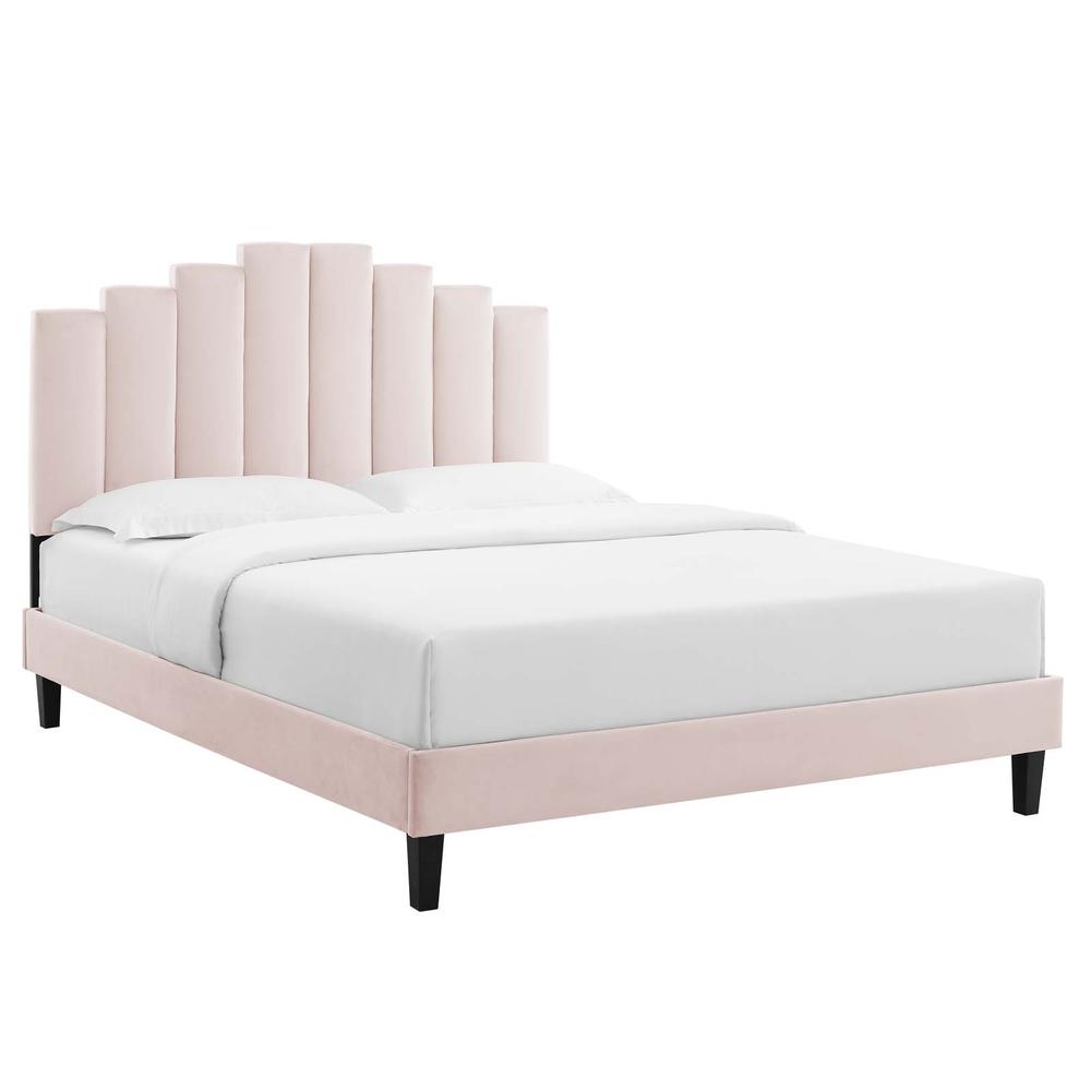 Elise Queen Performance Velvet Platform Bed - Pink MOD-6692-PNK. Picture 1