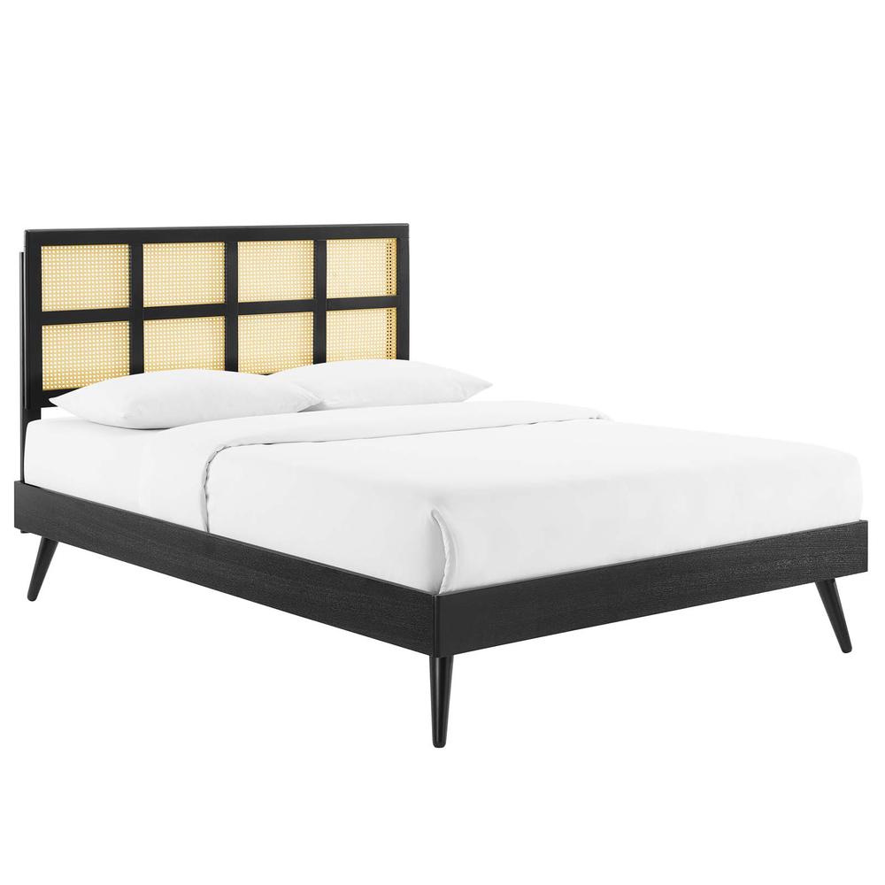 Sidney Cane and Wood King Platform Bed With Splayed Legs. Picture 1