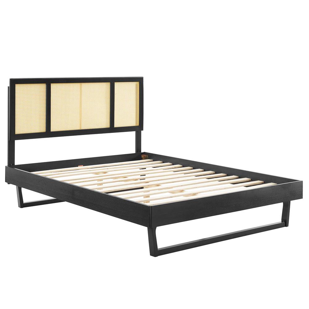Kelsea Cane and Wood Full Platform Bed With Angular Legs. Picture 2