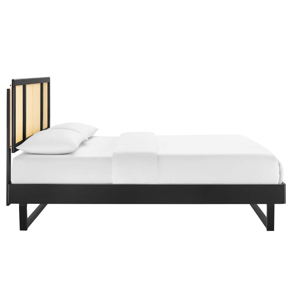 Kelsea Cane and Wood Full Platform Bed With Angular Legs. Picture 3