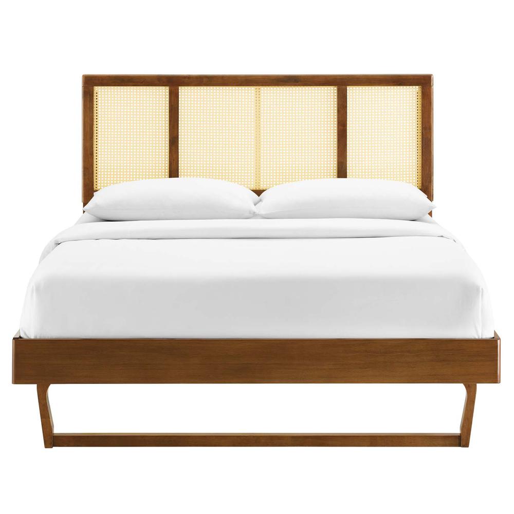 Kelsea Cane and Wood Full Platform Bed With Angular Legs. Picture 4