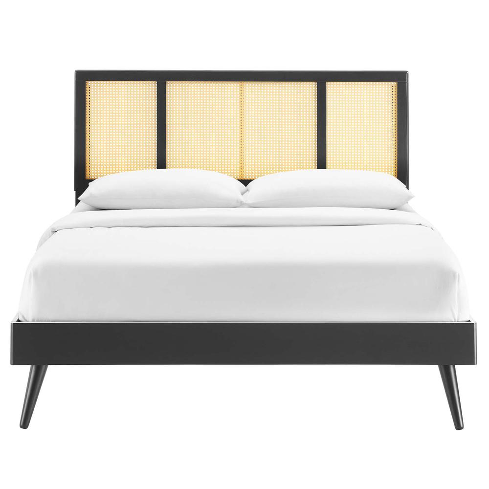 Kelsea Cane and Wood Full Platform Bed With Splayed Legs. Picture 4