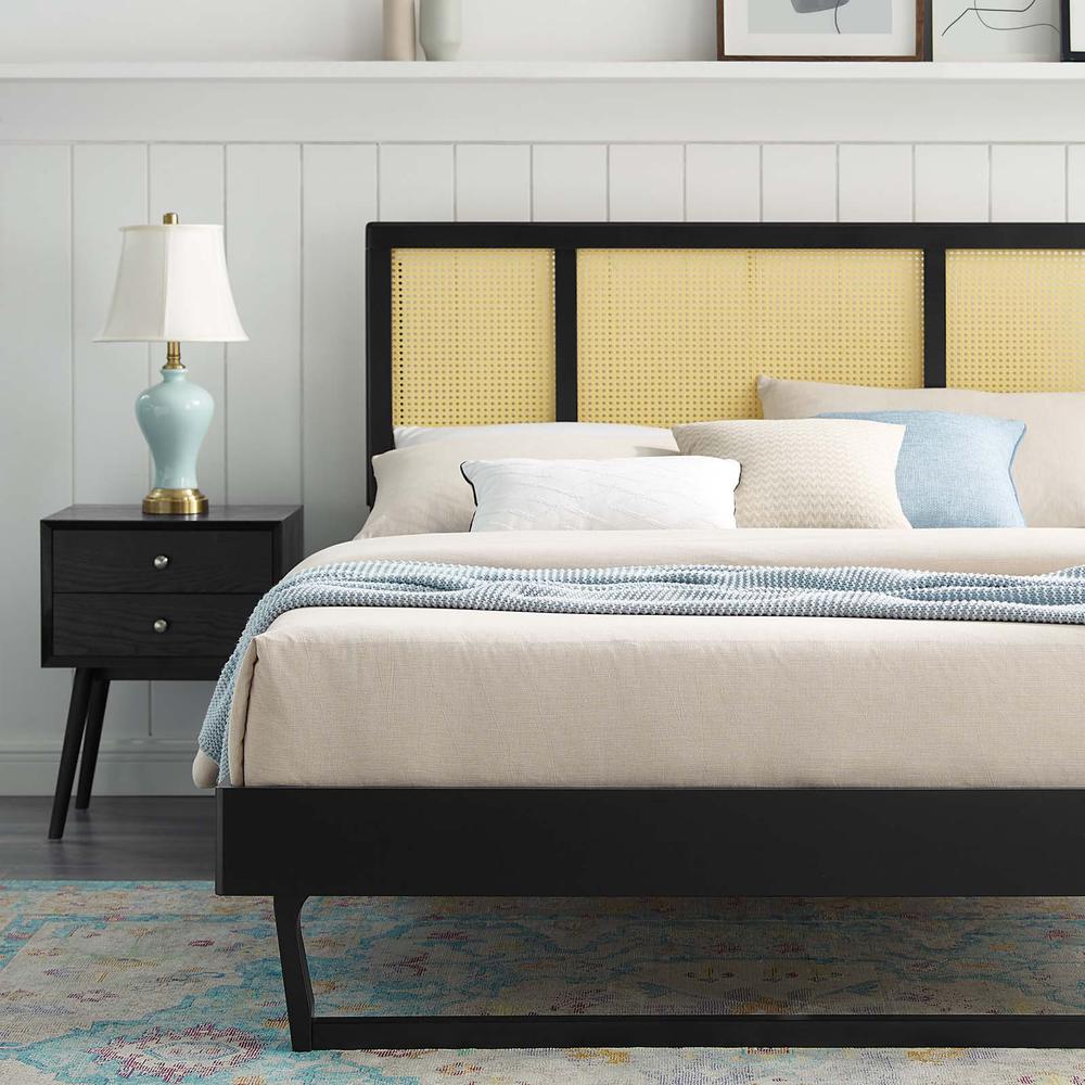 Kelsea Cane and Wood King Platform Bed With Angular Legs. Picture 8