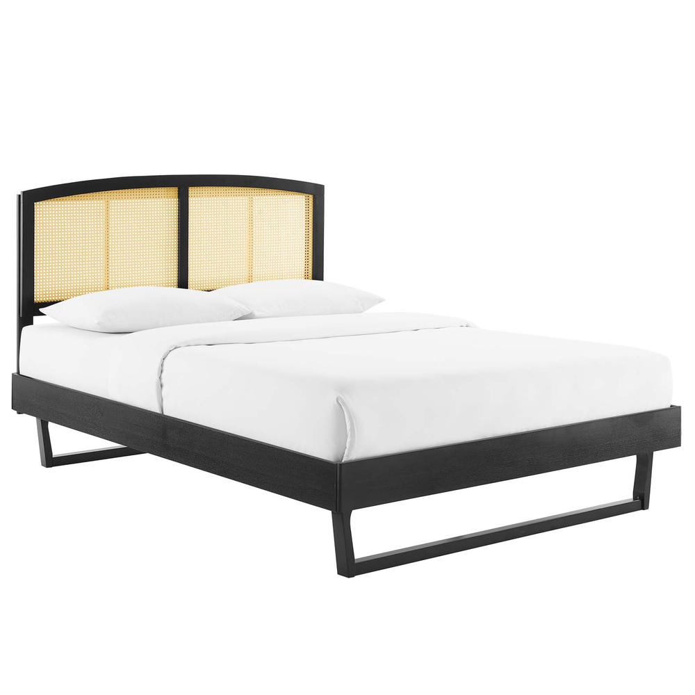 Sierra Cane and Wood Full Platform Bed With Angular Legs. Picture 1