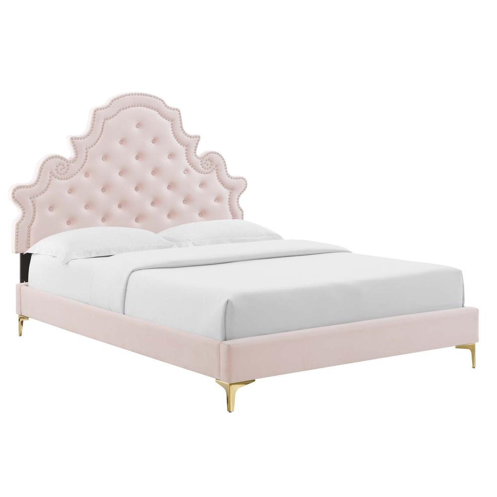 Gwyneth Tufted Performance Velvet Queen Platform Bed. Picture 1