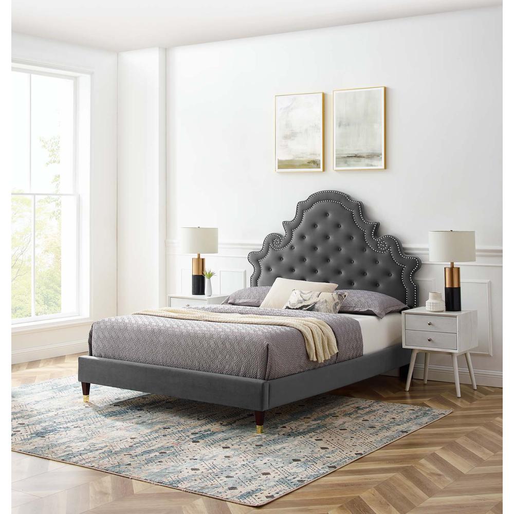 Gwyneth Tufted Performance Velvet Queen Platform Bed. Picture 10