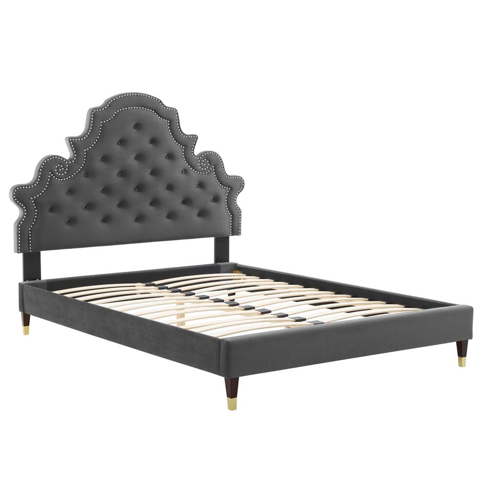 Gwyneth Tufted Performance Velvet Queen Platform Bed. Picture 2