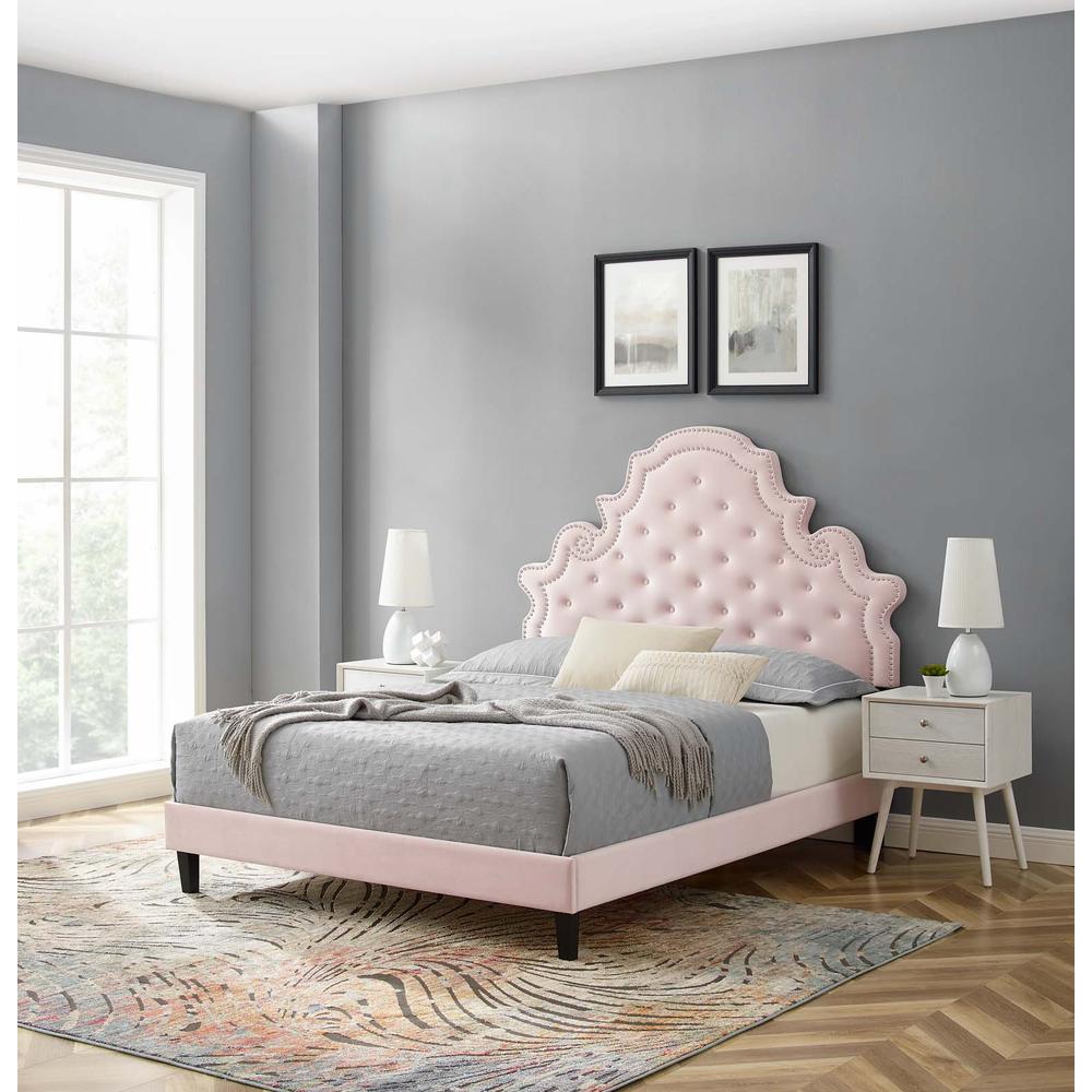 Gwyneth Tufted Performance Velvet Queen Platform Bed. Picture 10