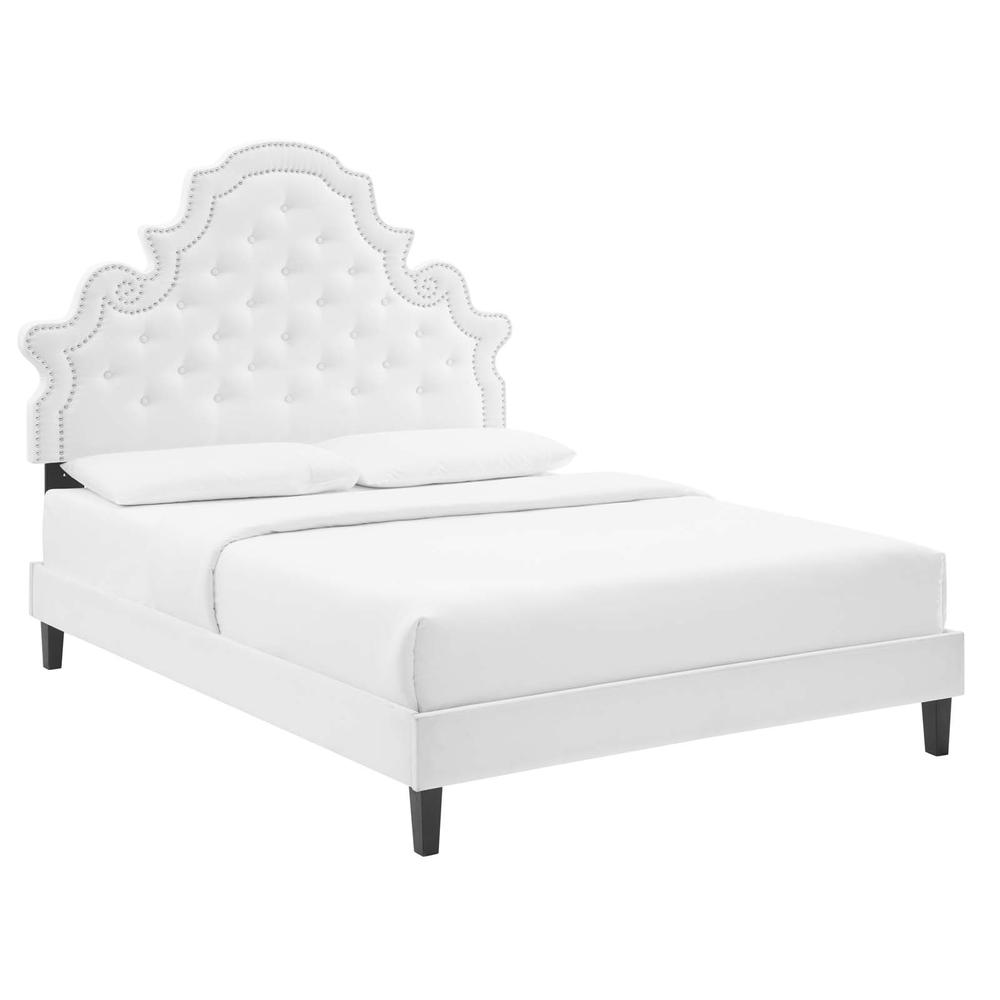 Gwyneth Tufted Performance Velvet Queen Platform Bed. Picture 1