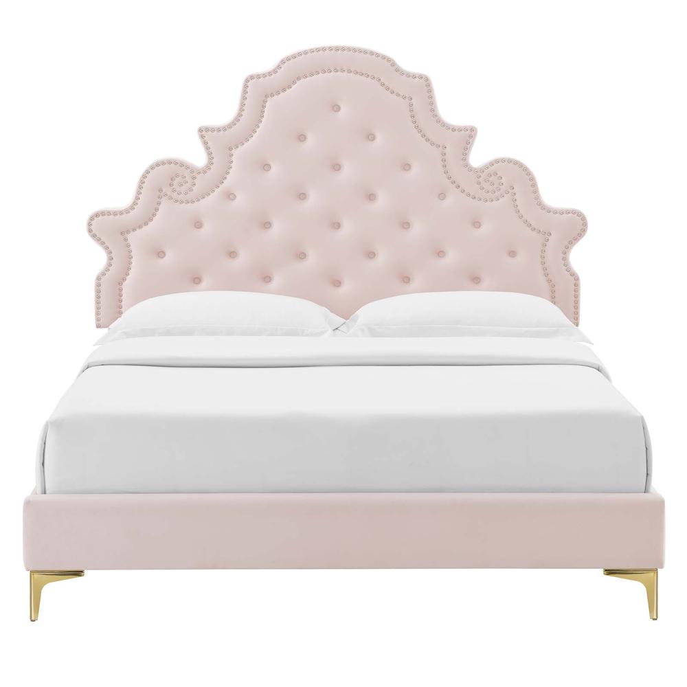 Gwyneth Tufted Performance Velvet Twin Platform Bed. Picture 6